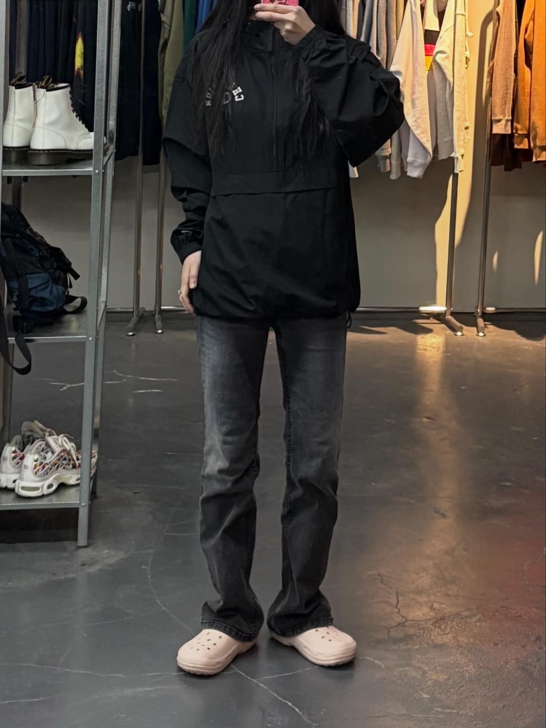 챔피온 아치로고 빅 프린팅 블랙 풀오버 아노락자켓 A3137 상품이미지1