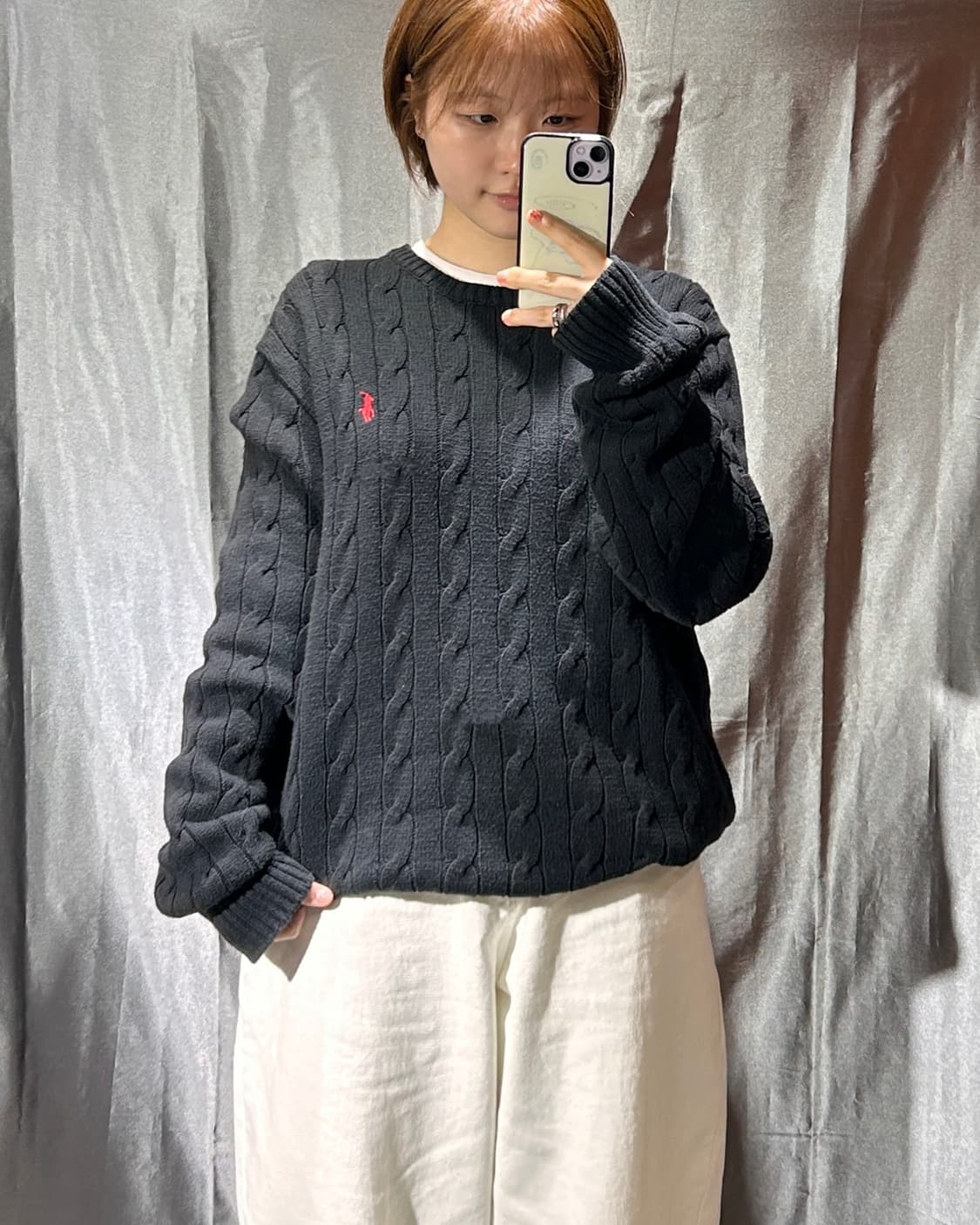 L 폴로랄프로렌 레드포니 케이블 블랙 니트 상품이미지1