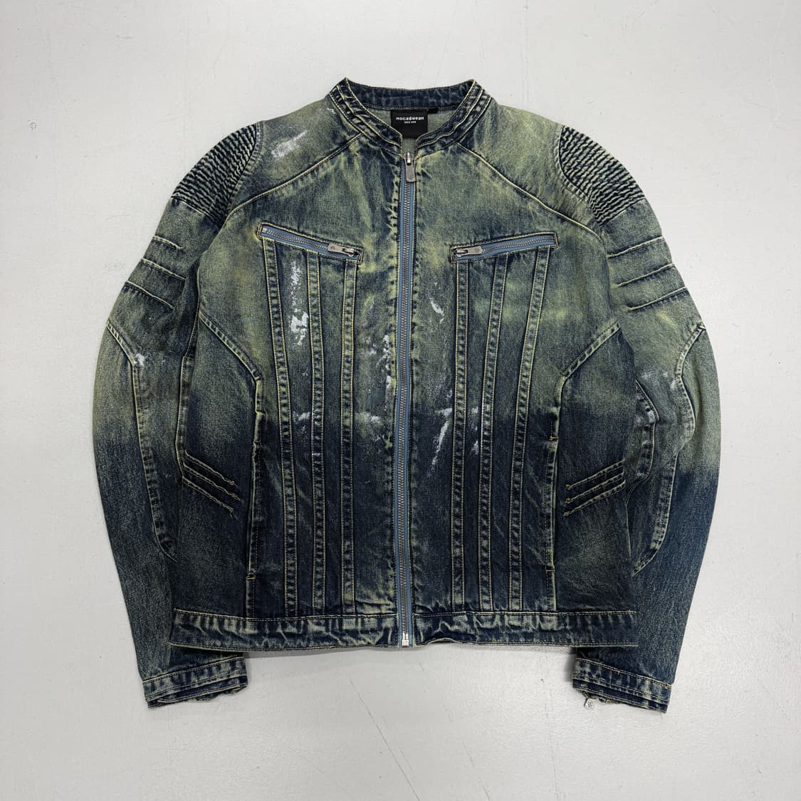 로카웨어 Y2K 바이커 워싱 빅로고 데님 집업 자켓 상품이미지2