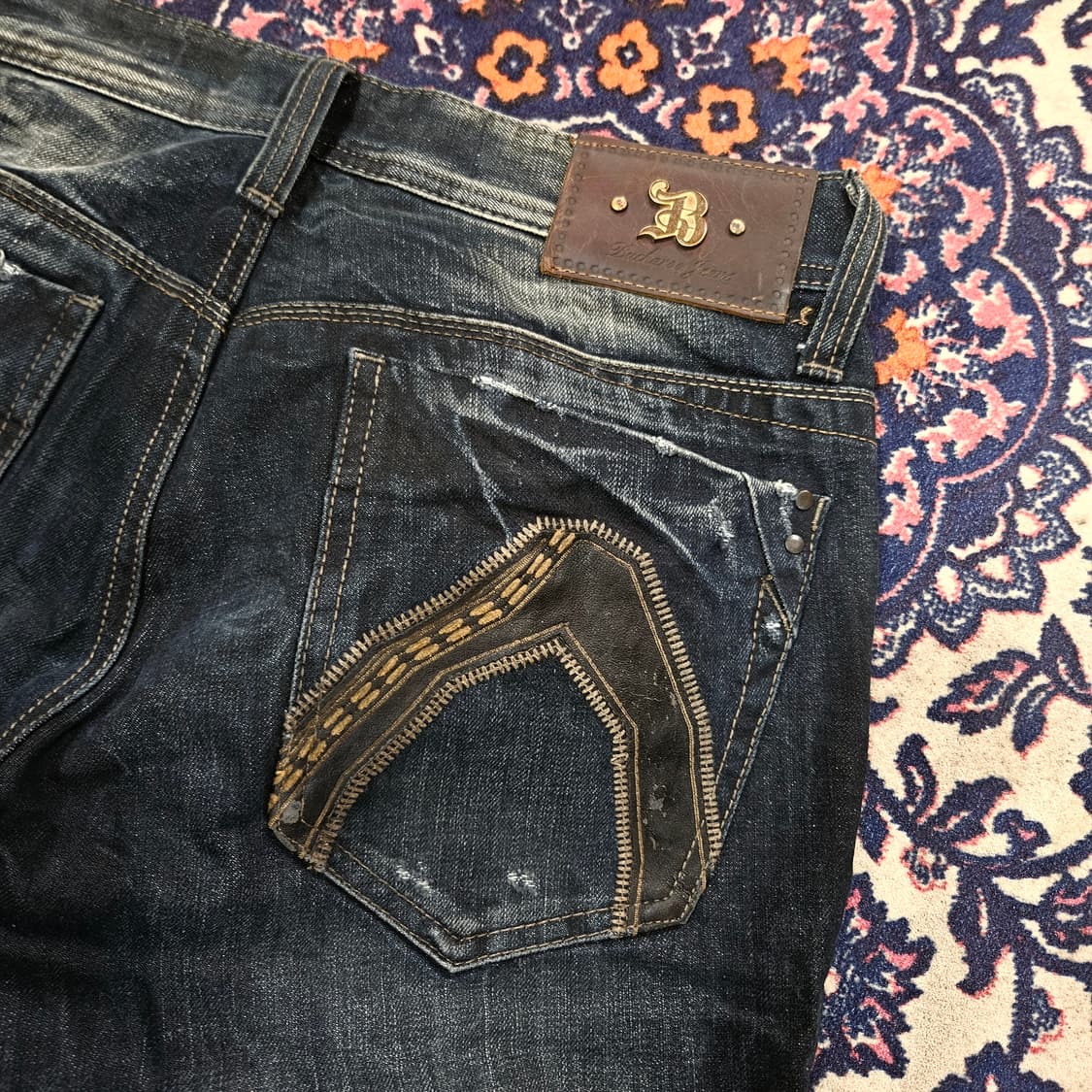 버커루 빈티지 y2k 워시드 가죽 포켓패치 데님 청바지 32 상품이미지3