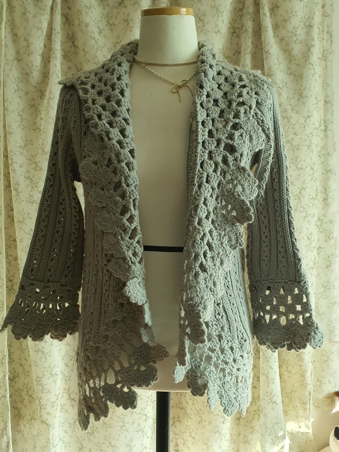 [빈티지] 크로셰 뜨개 가디건 회색 상품이미지1