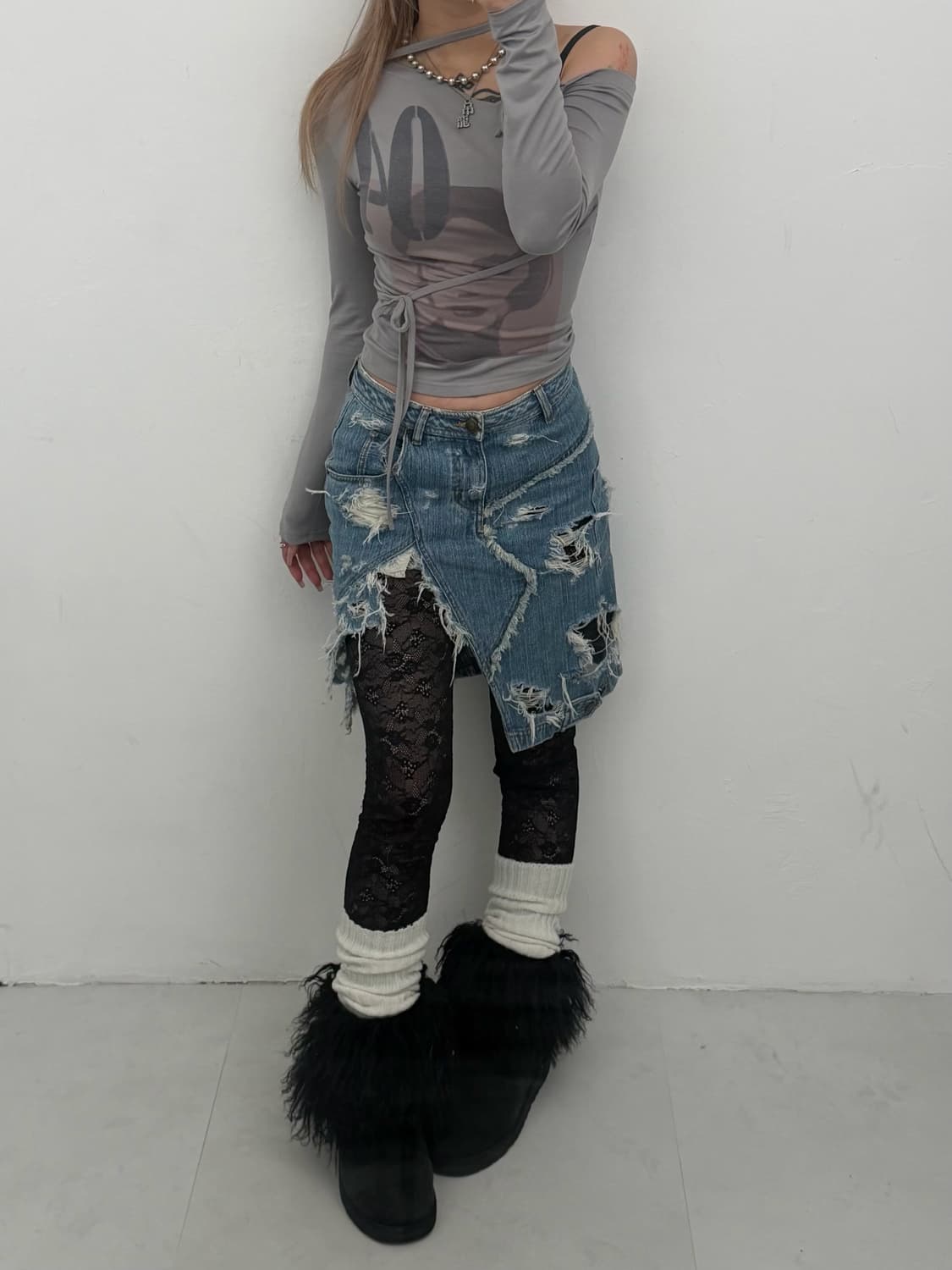 디스트레스 청 미디 스커트 상품이미지1