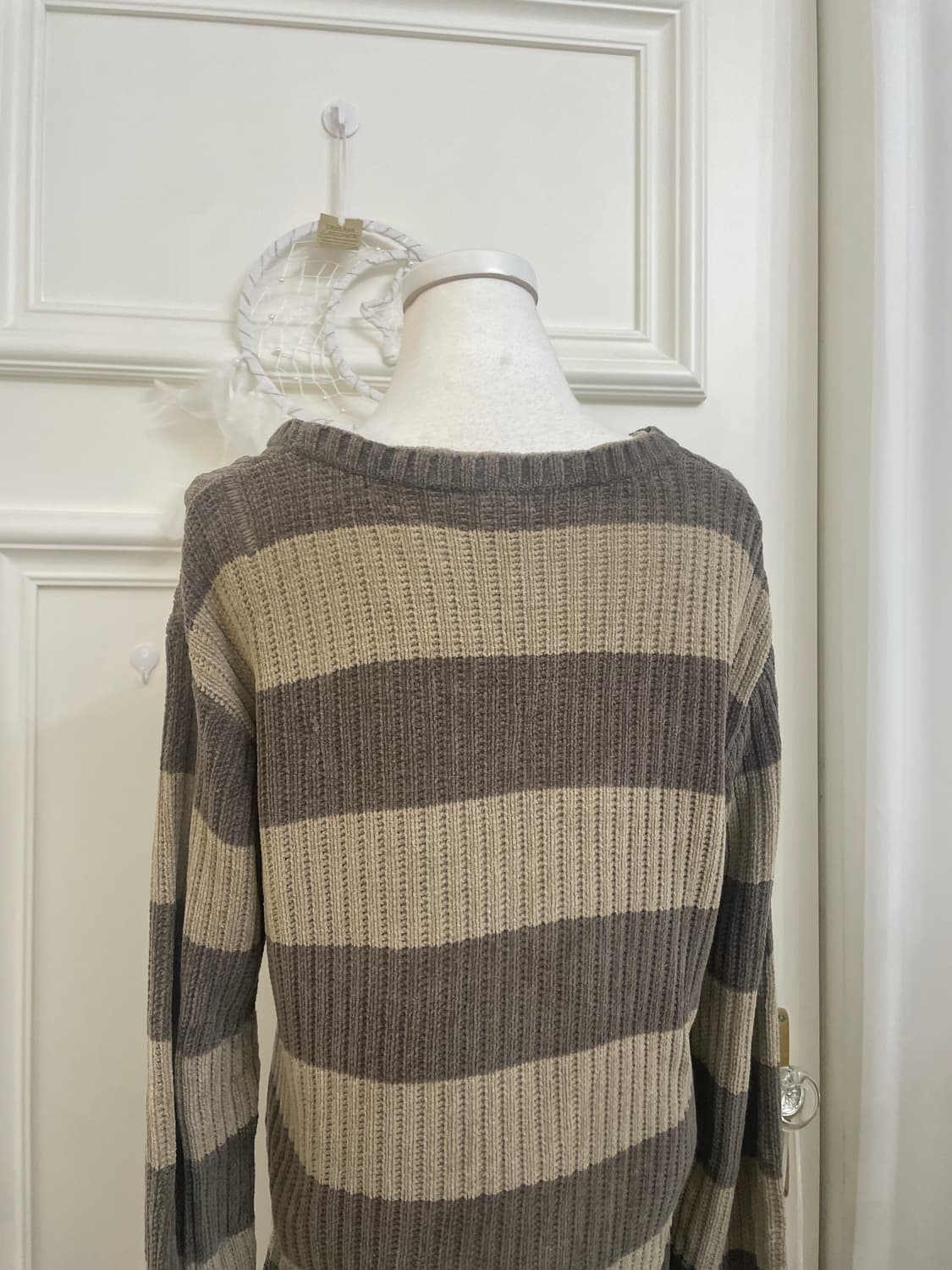 brown charcoal y2k stripe loose sweater 상품이미지4