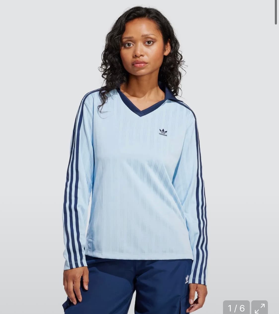아디다스 롱슬리브 풋볼 자카드 브이넥 긴팔 폴로 셔츠 클리어 스카이 상품이미지1