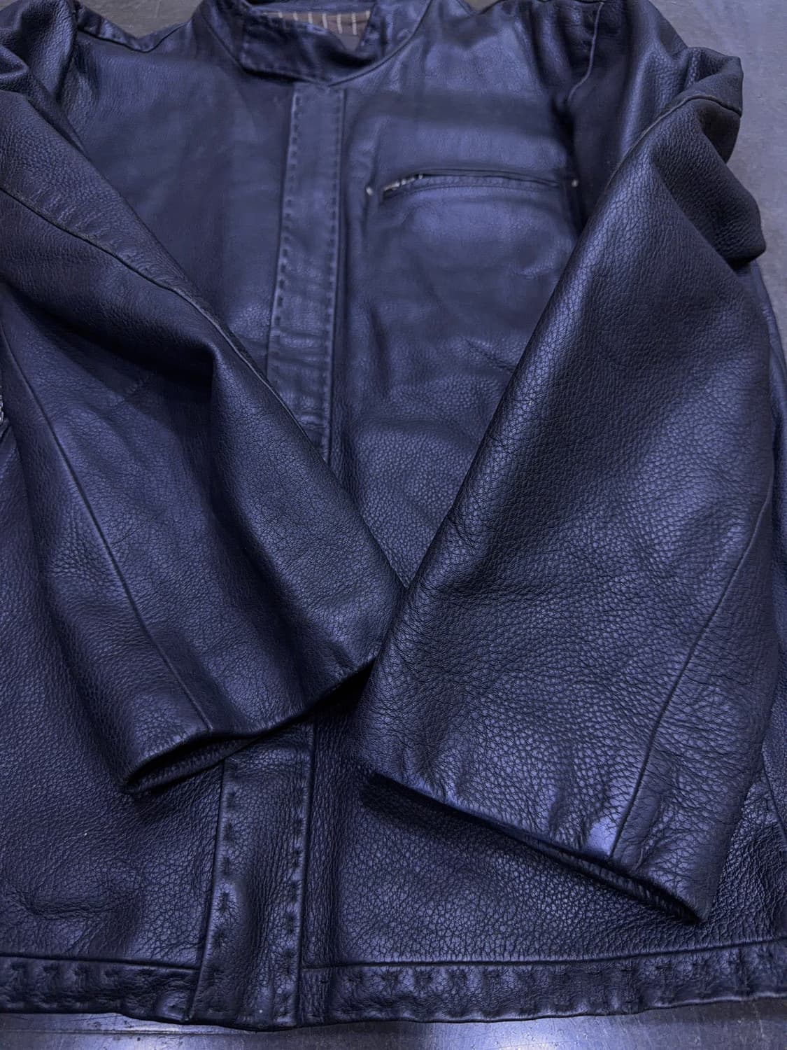 코모도 차이나 싱글 라이더 스티치 라인 소가죽 레더자켓 100 상품이미지6