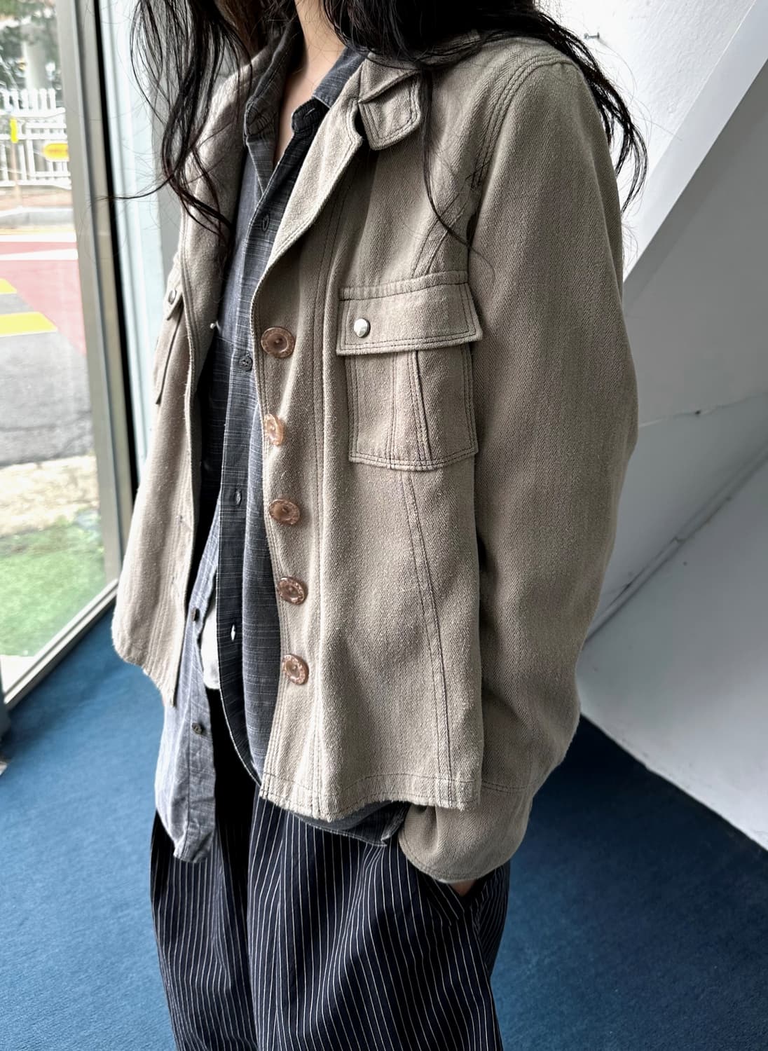 Double collar herringbone pattern short  상품이미지8