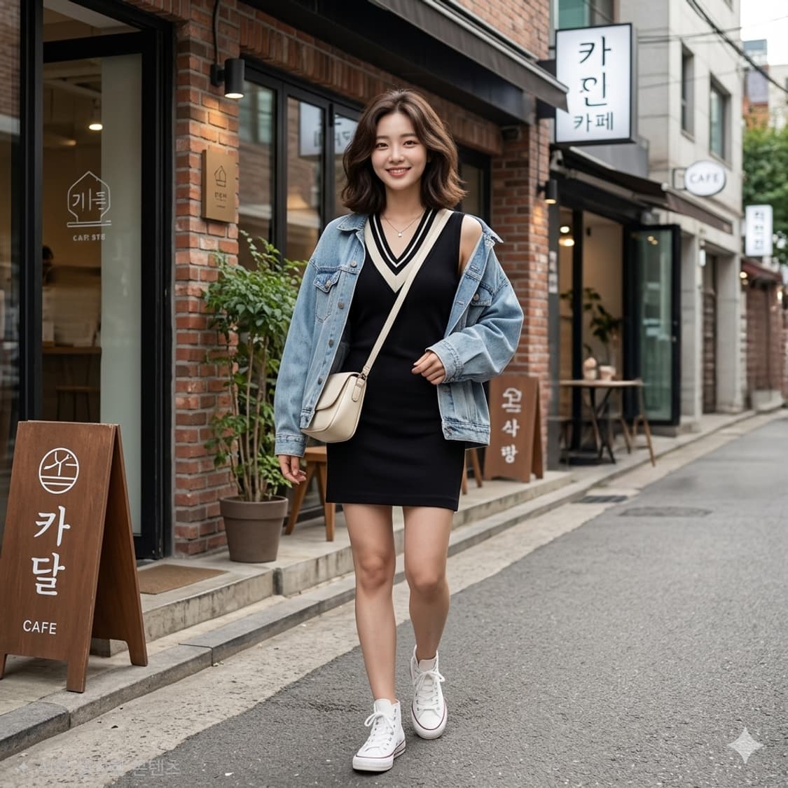 럭키슈에뜨 V넥 스트라이프 배색 민소매 원피스 상품이미지1