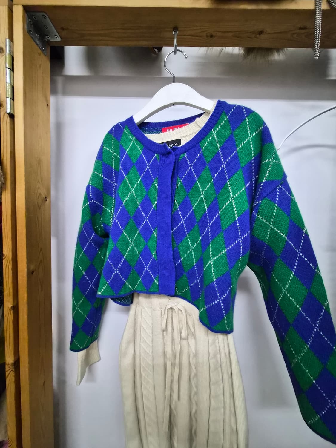 블루 그린 아가일 크롭 가디건 상품이미지2