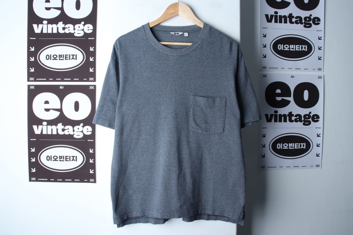 (L-XL) 유니클로 반팔 티셔츠 U라인 포켓 그레이 무지-H32742 상품이미지2
