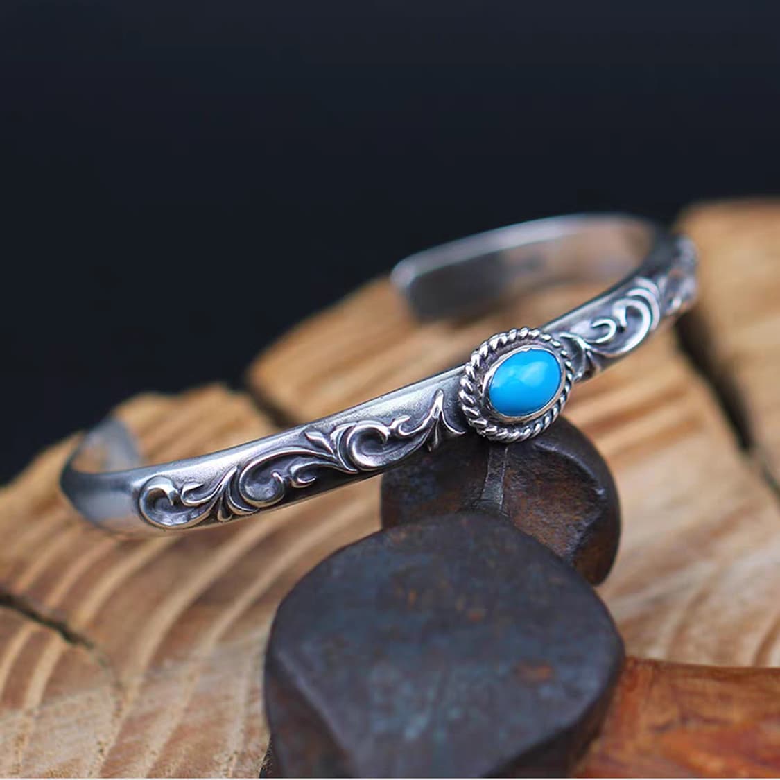Oceanora 핸드카빙 터쿼이즈 925 실버 뱅글 상품이미지1