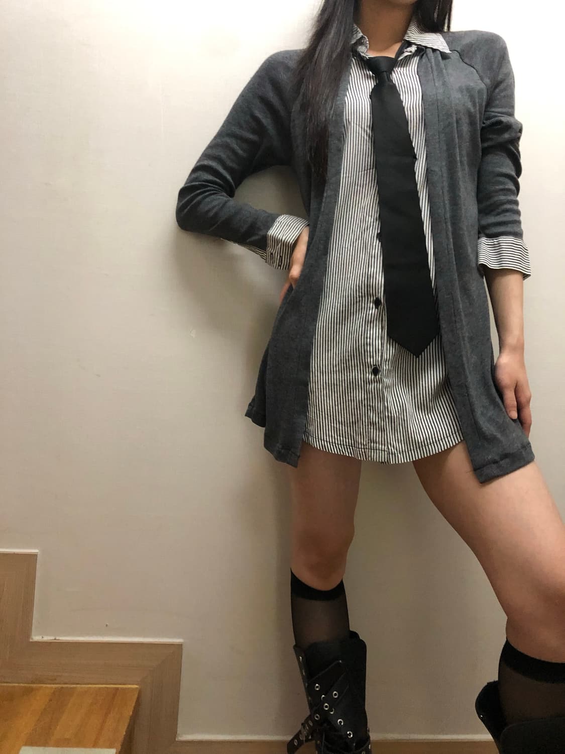 빈티지 가디건 레이어드 셔츠 원피스 상품이미지7