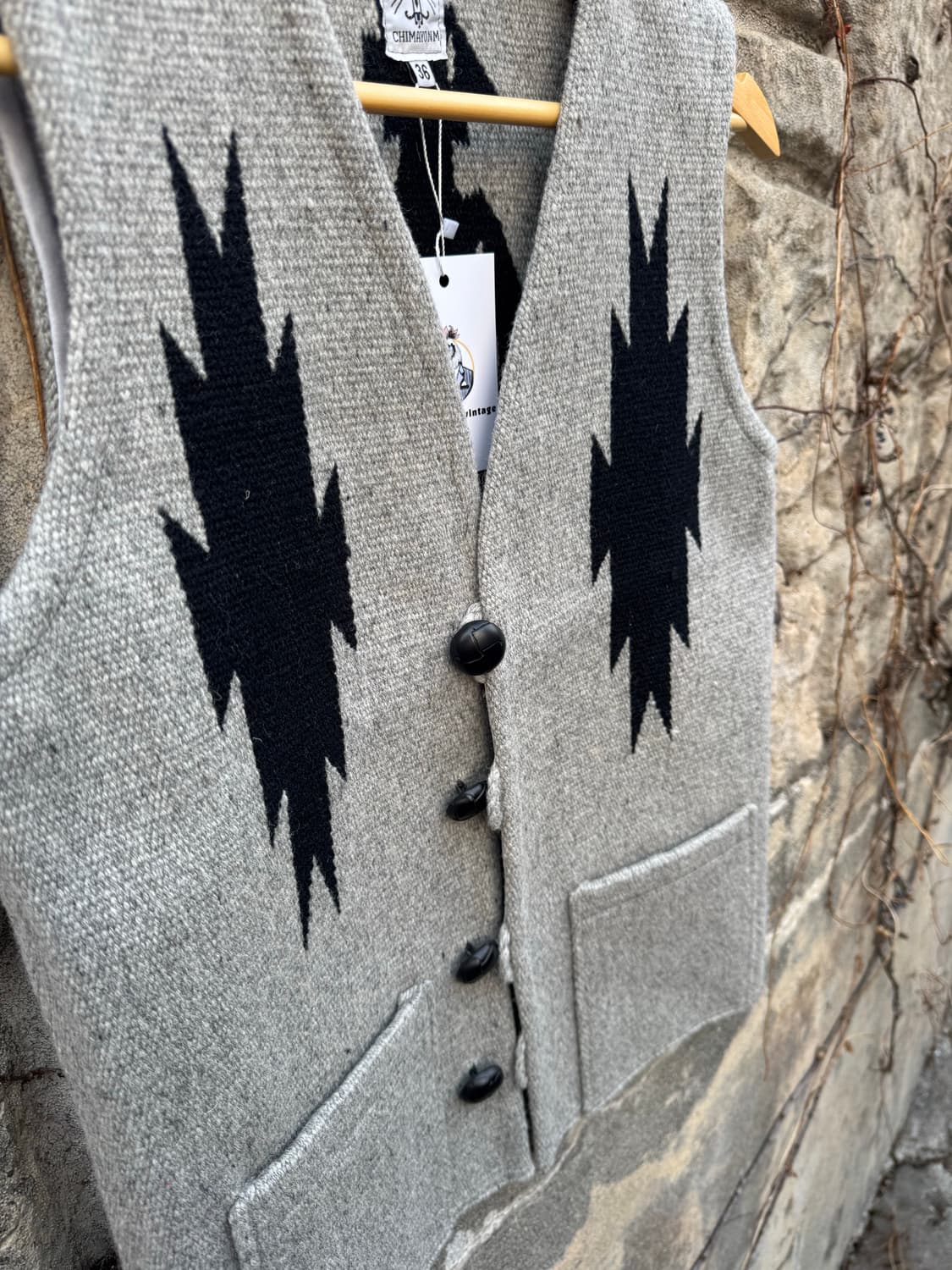 90s 오르테가 빈티지 핸드 우븐 울 썬더버드 별주 치마요 베스트 조끼 상품이미지5