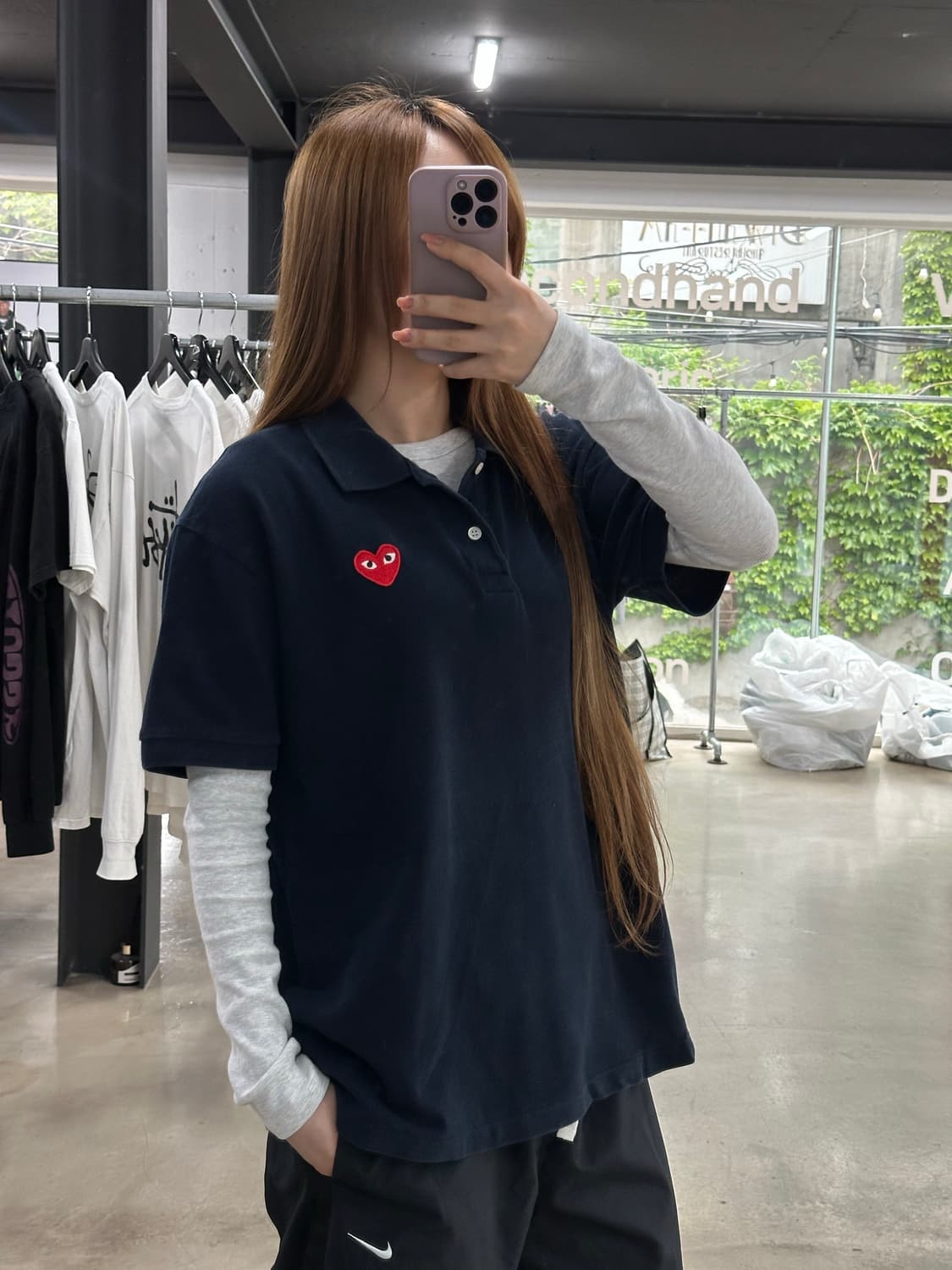 꼼데가르송 플레이 하트 Pk반팔티 네이비 상품이미지1