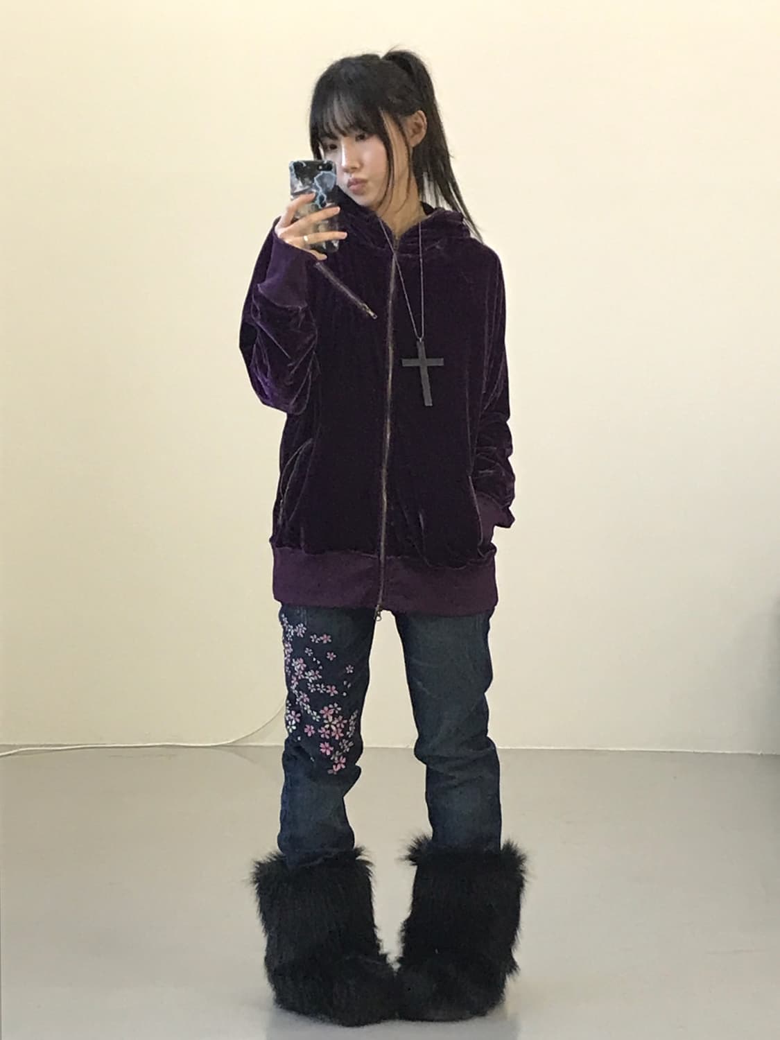  Jpn Purple Velvet Zip Up Hoodies 상품이미지1
