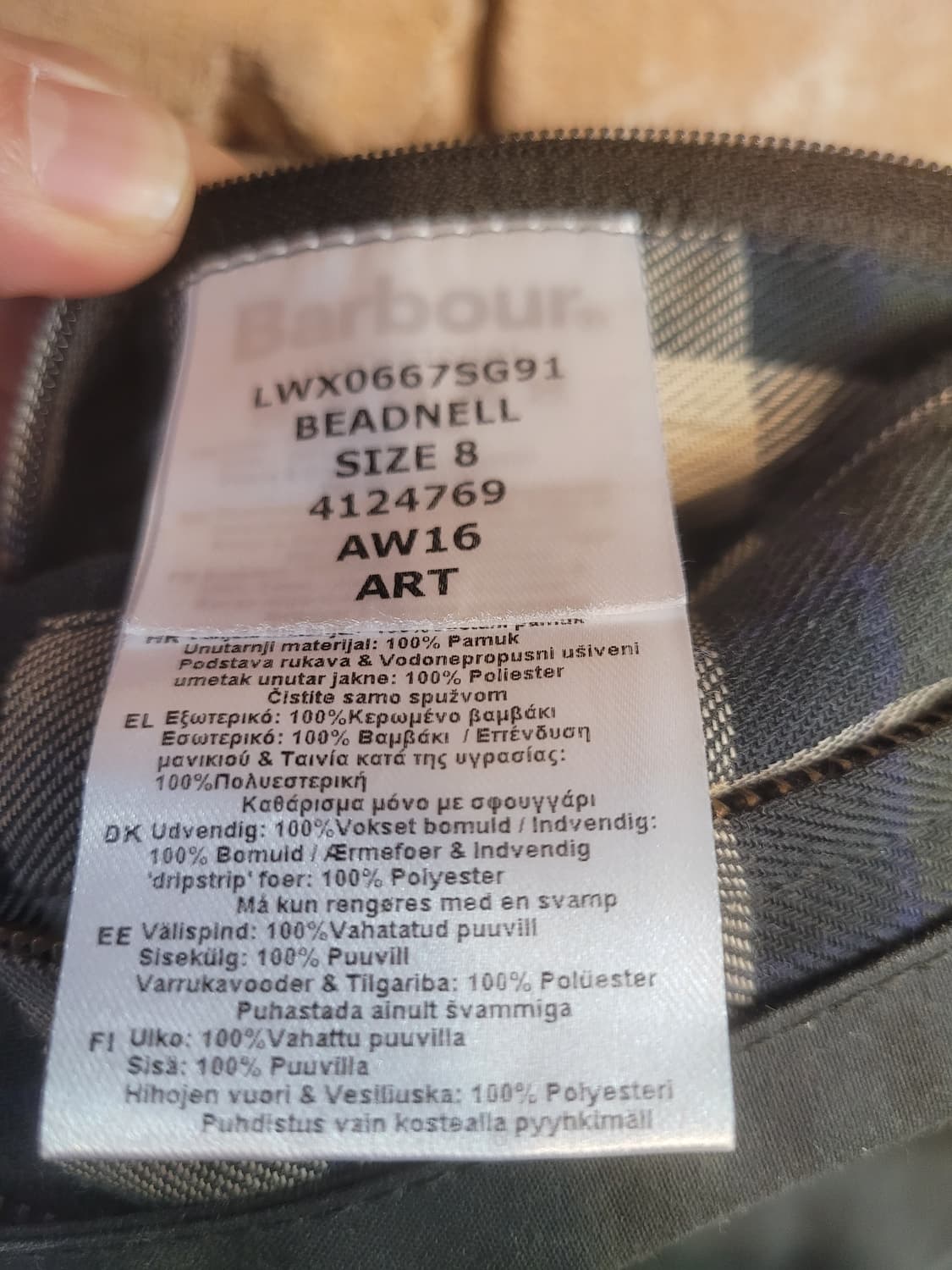 바버 비드넬 왁스 자켓 UK8 세이지 상품이미지4