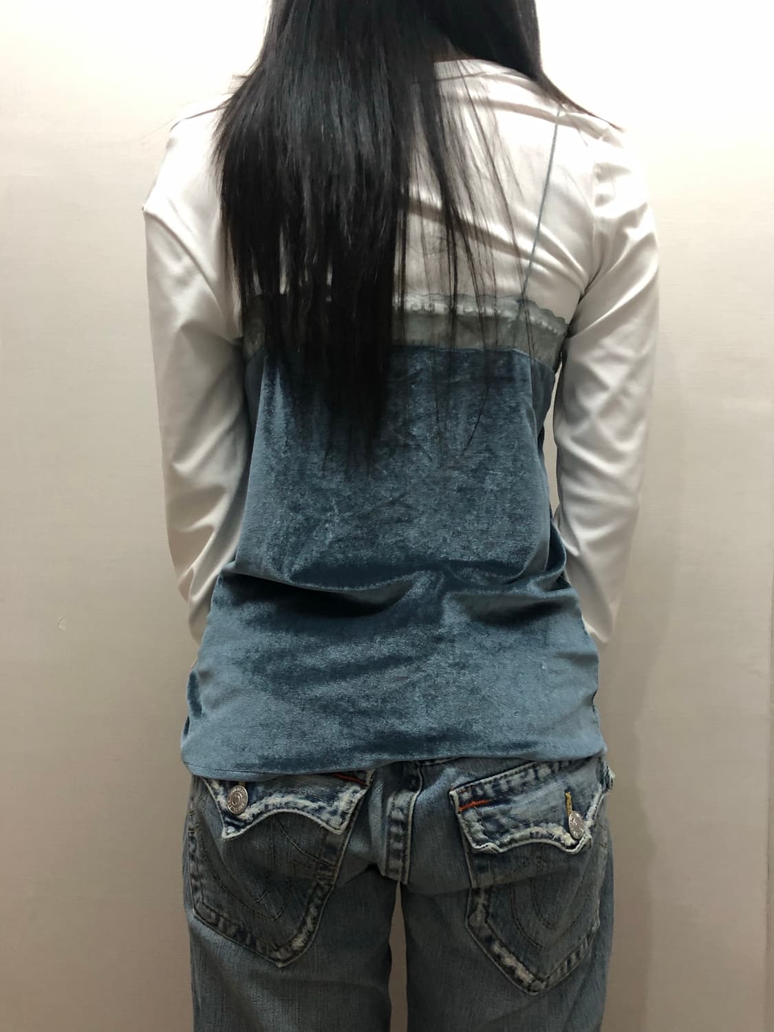 빈티지 블루 벨벳 레이스 슬리브리스 상품이미지5