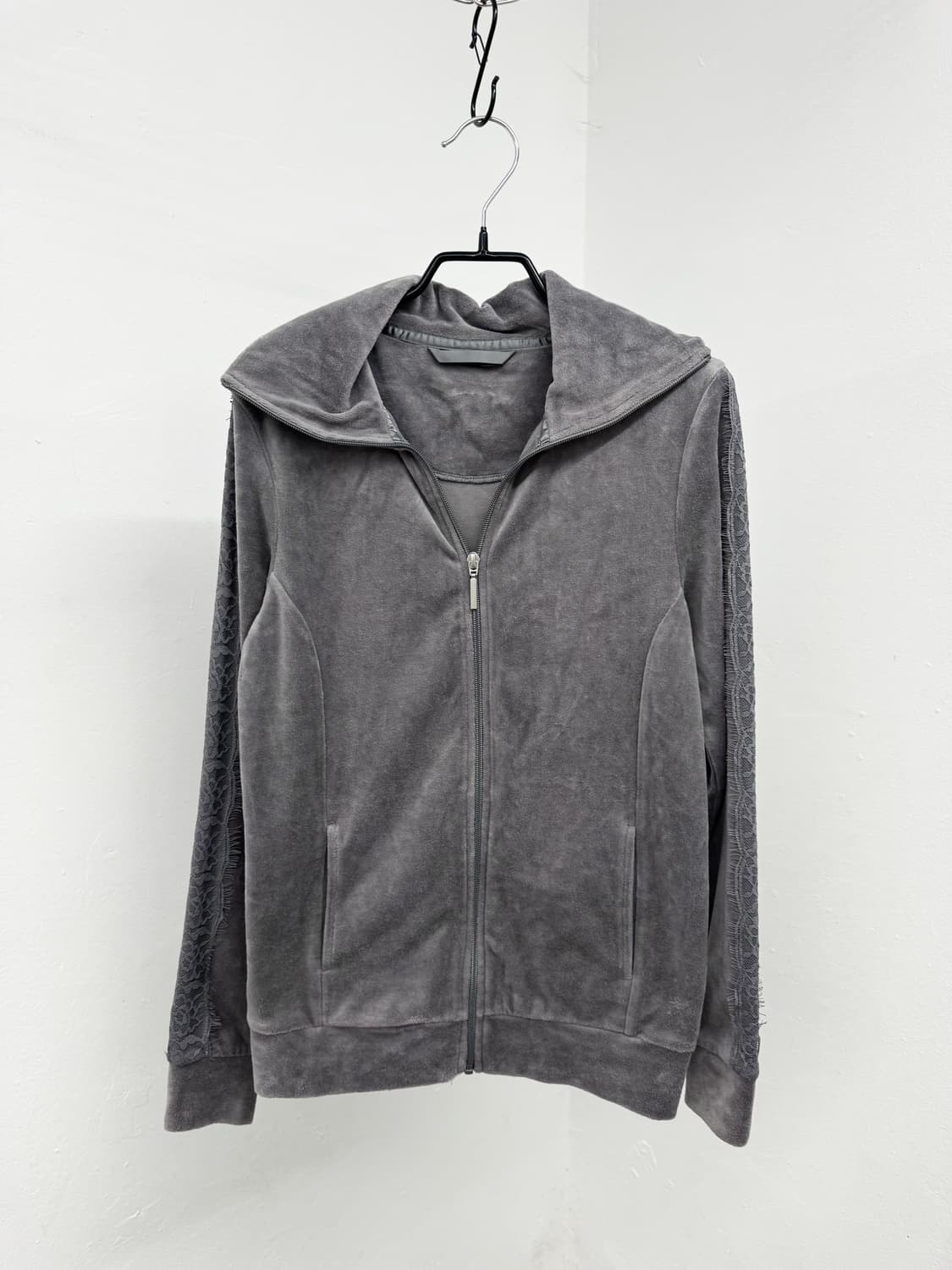 그레이 벨벳 레이스 집업 상품이미지5