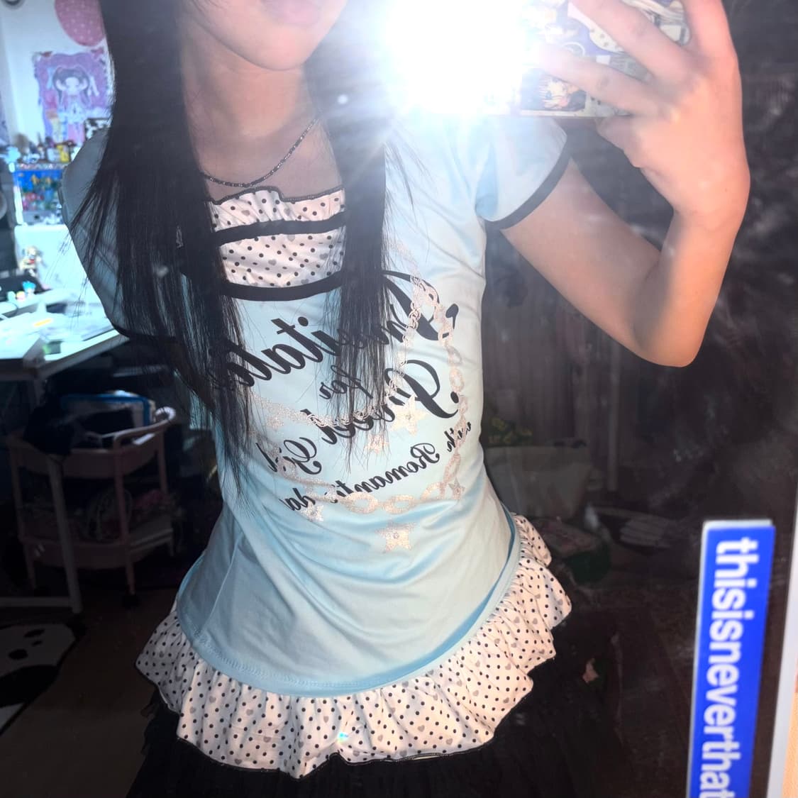 kawaii♡ Glitter Dot Layered Lettering T 상품이미지1