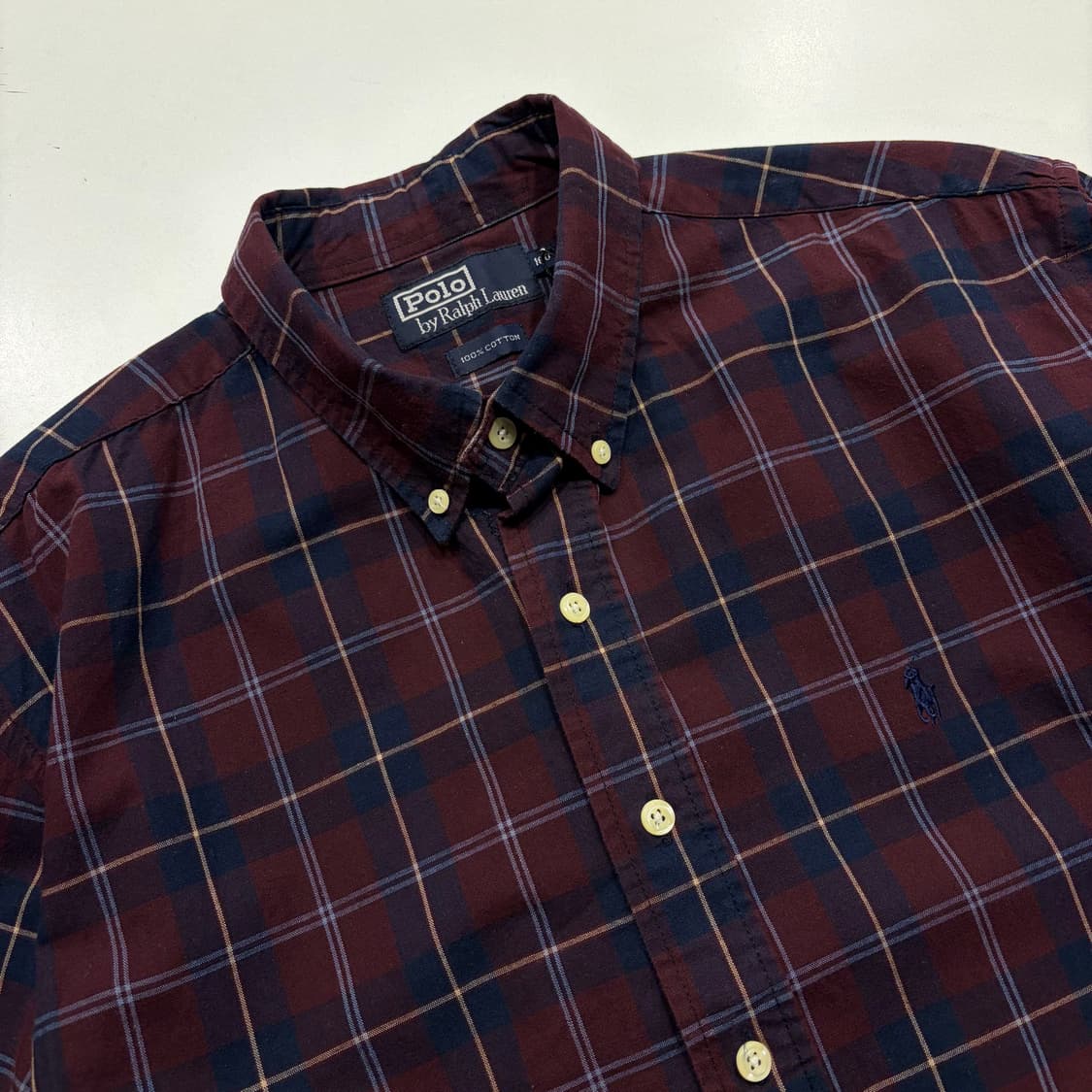 [100] 폴로 랄프로렌 반팔 체크 셔츠 버건디 C748 상품이미지3