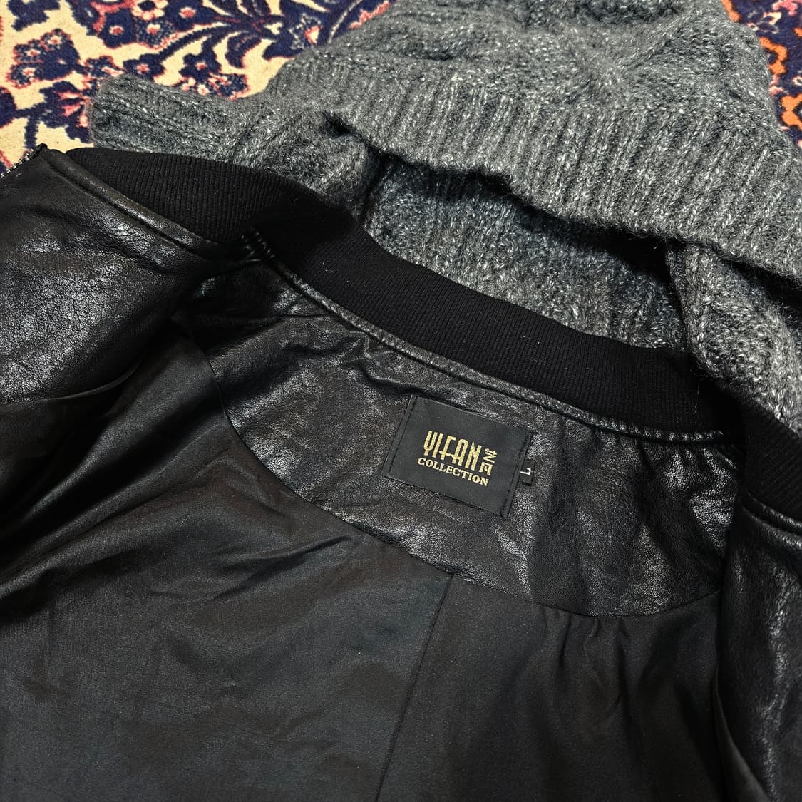 Vintage 가죽 패치 디테일 라이더 자켓 상품이미지5