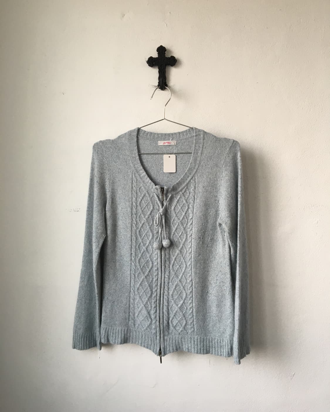 Pom pom cable point knit cardigan zip up 상품이미지2