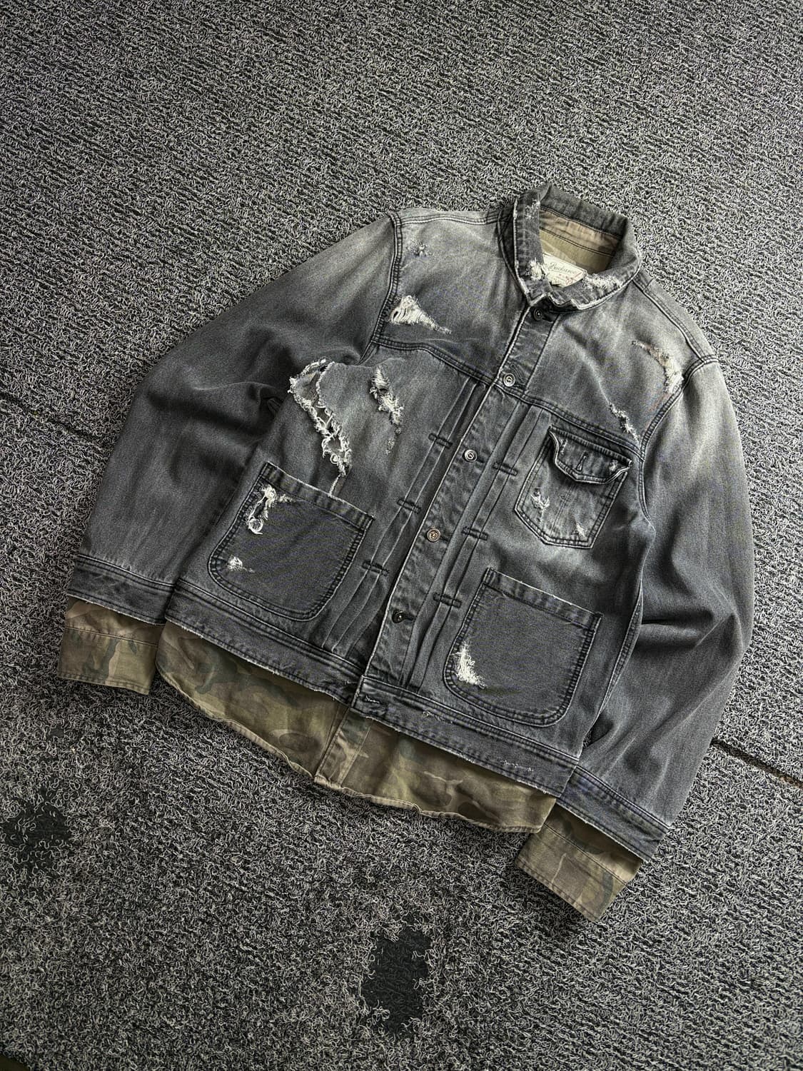 빈티지 아카이브 디스트로이드 흑청 데님 셔츠 3086 상품이미지1