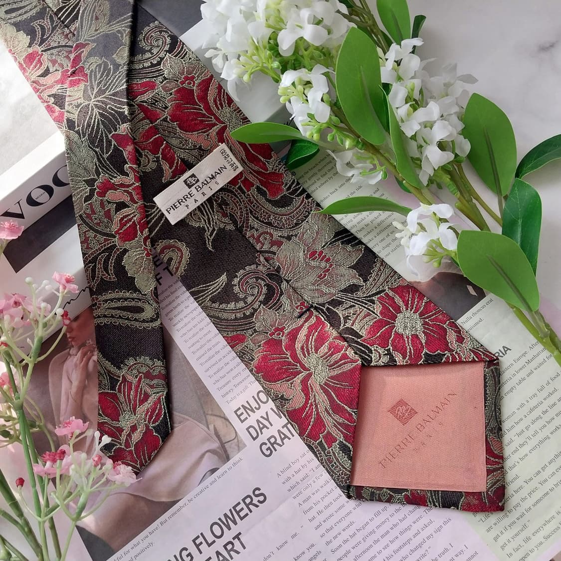 발망 실크 블랙 플라워 아트 자카드 넥타이 9.6cm A+등급 K1603 상품이미지5