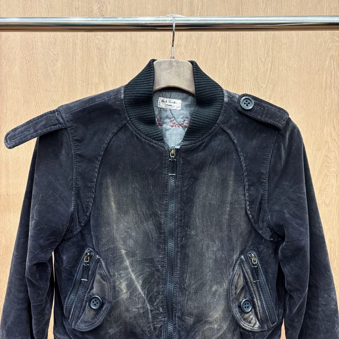 폴스미스 핑크 크롭 집업 자켓 빈티지 워싱 코듀로이 포켓 디테일 흑청 상품이미지4