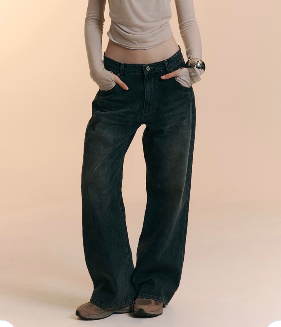 플리즈노팔로우 25 데미지 워싱 와이드 데님 상품이미지1