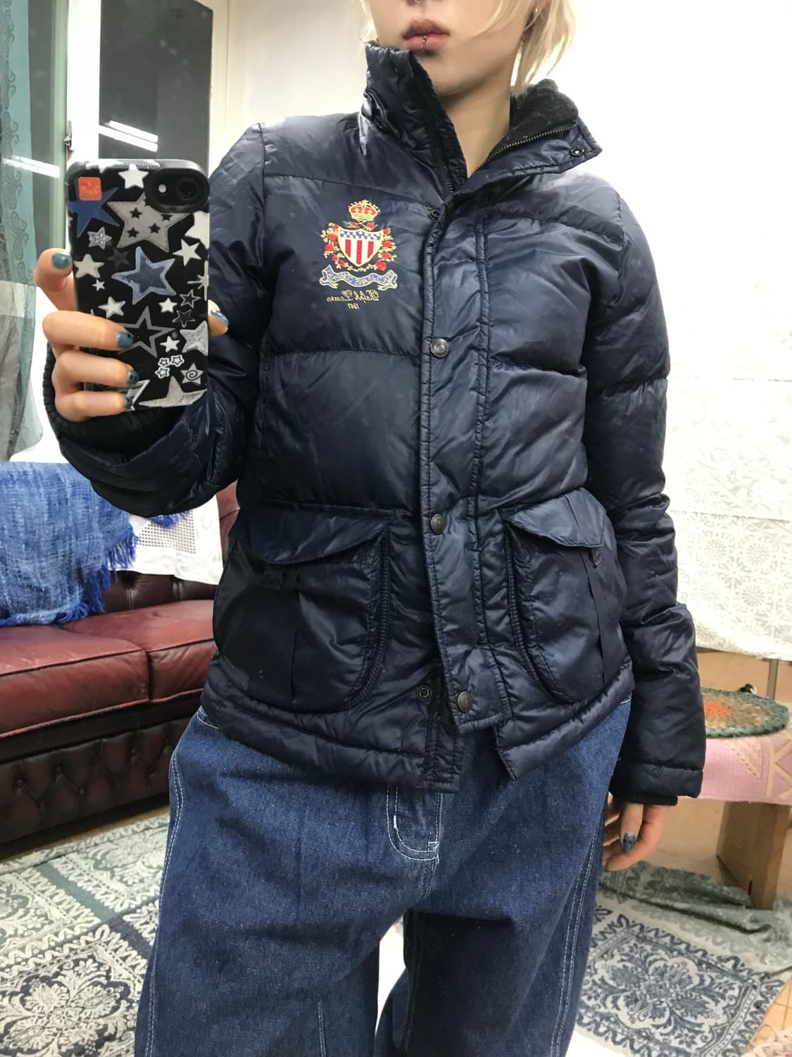 폴로진스 여성 성조기 자수 덕다운 패딩  상품이미지1