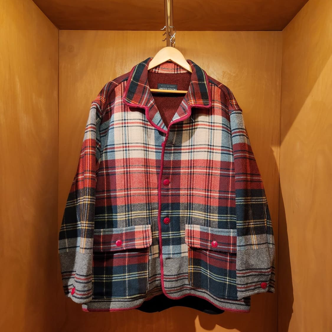 이태리 베네통 00s 울 타탄체크 헌팅 자켓 코트 L 105 상품이미지2