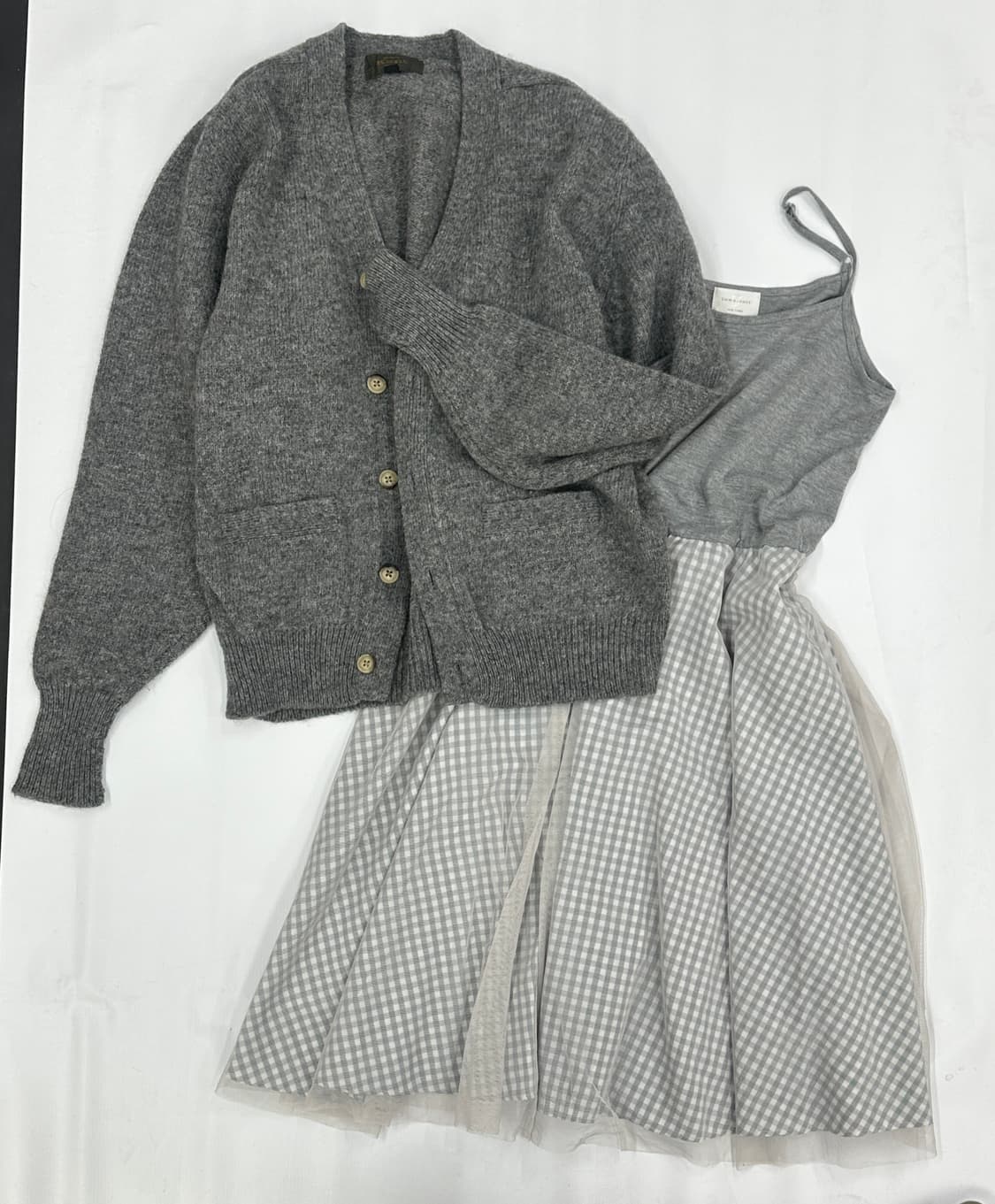 🤍하구미의 그레이 코디세트🤍 가디건 러블리 샤스커트 체크 원피스 상품이미지2