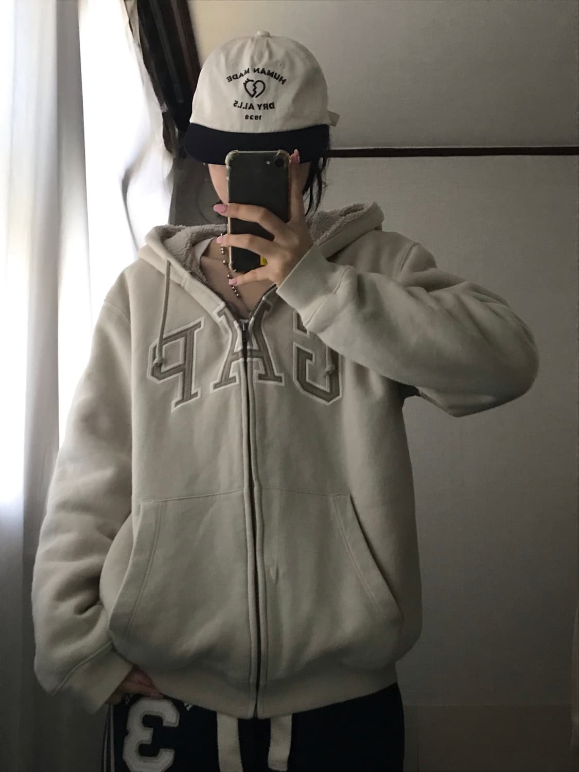 갭 아이보리 퍼후드집업 상품이미지4