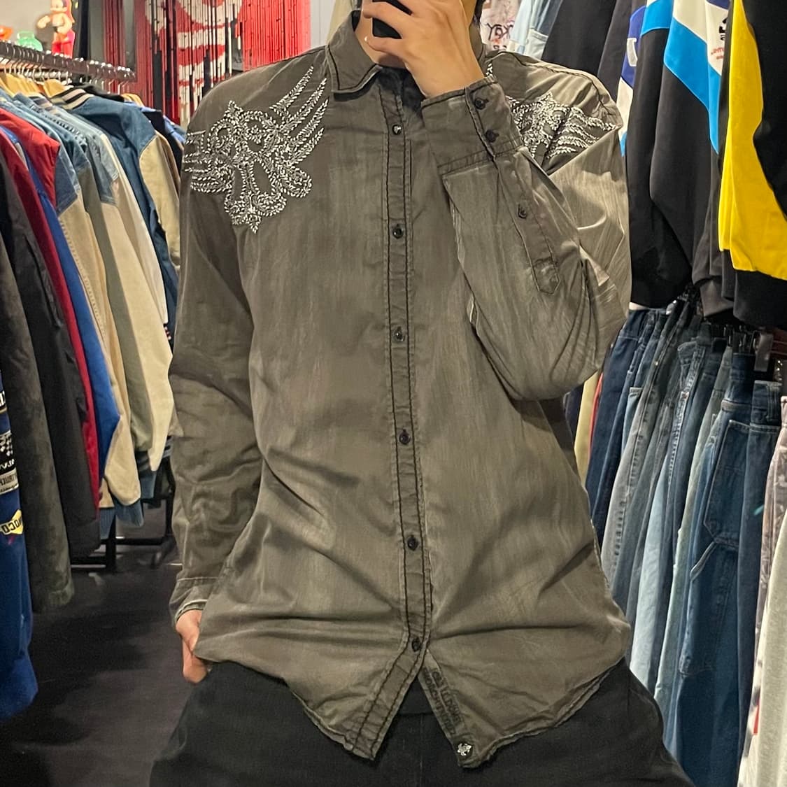 [IM] vtg 웨스턴 자수 차콜 셔츠 상품이미지2