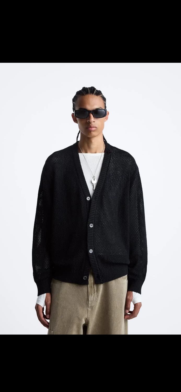 자라 텍스쳐드 크로켓 메쉬 가디건 Black L 상품이미지1