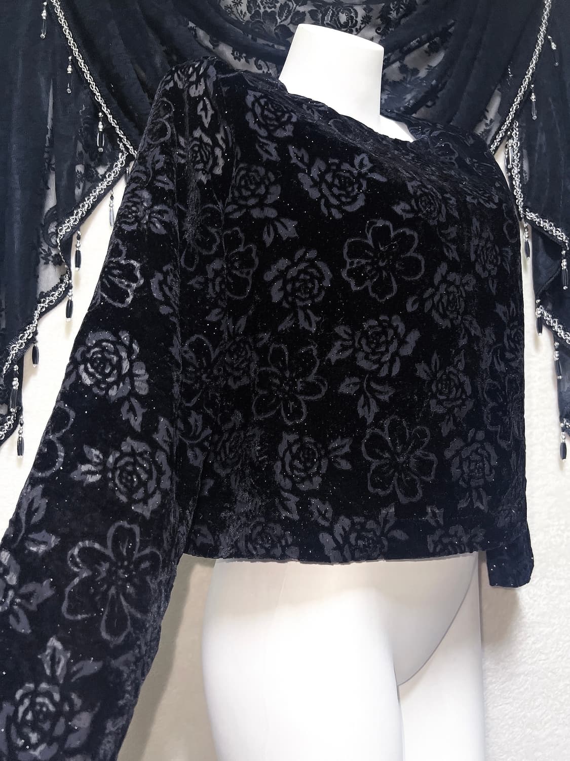 로맨틱고딕 오리엔탈 고스로리 펑크 플라워패턴 글리터 벨벳블라우스 페어리 상품이미지5