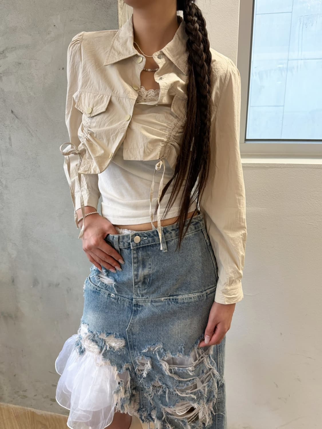 ivory snap crop shirt 상품이미지3