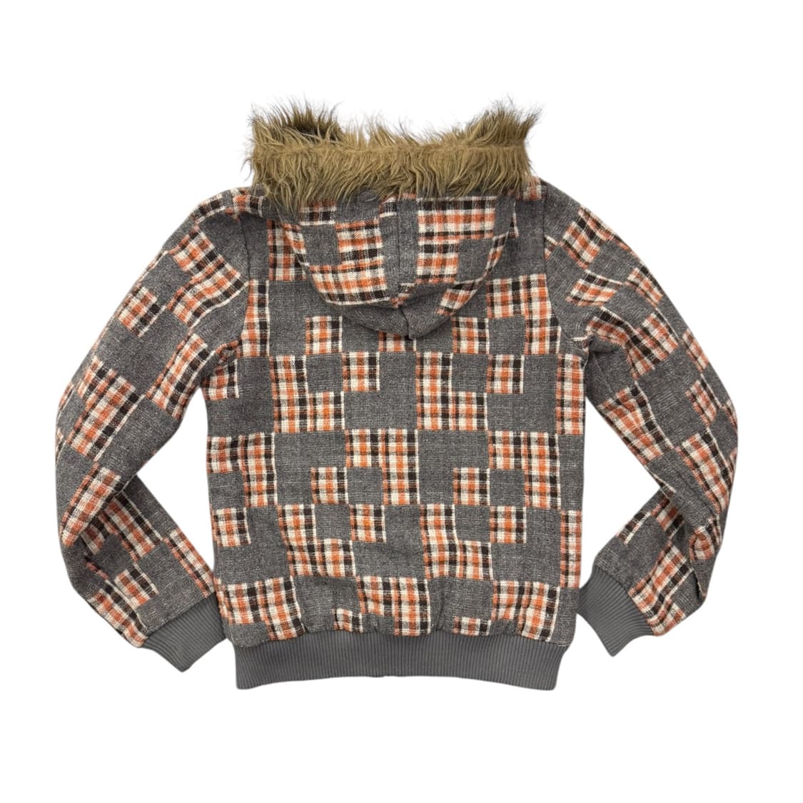 스투시 걸즈 체크 패디드 퍼 자켓 그레이/오렌지 상품이미지2