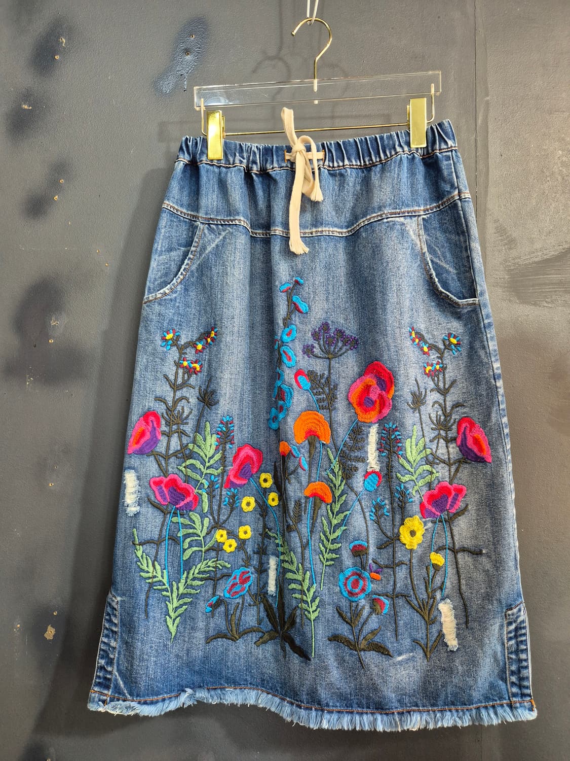 꽃 자수 데님 롱 스커트 프리  66 77 88 상품이미지1