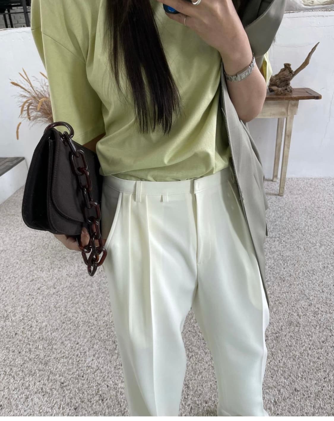 런던플랏 로우라이즈 핀턱 슬랙스 민트/블랙 상품이미지9