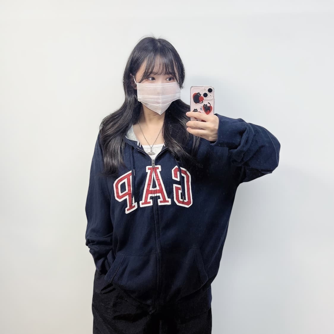 갭 GAP 스펠 로고 후드집업 네이비 상품이미지1