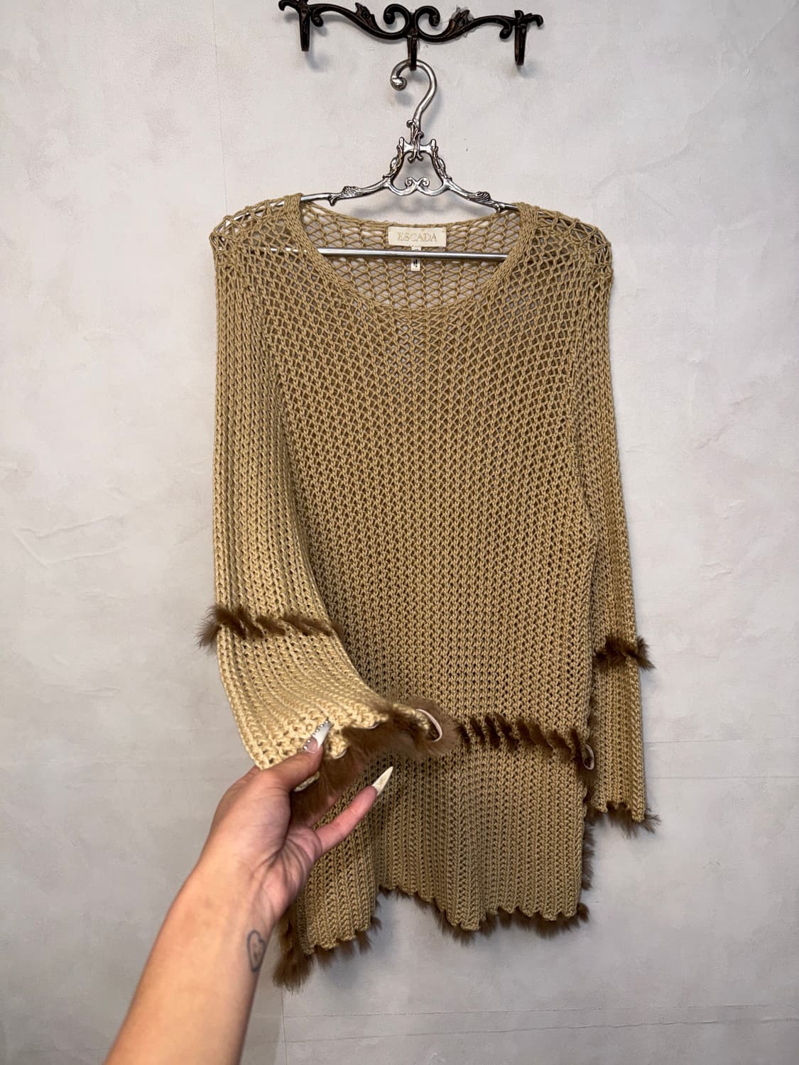 ESCADA cashmere rabbit fur trimming knit 상품이미지5