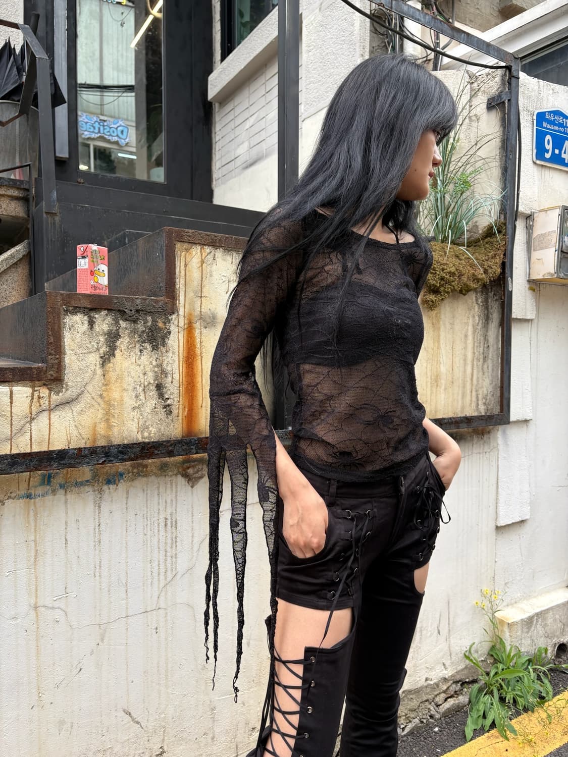 큐티 플래시 스파이더 웹 패턴 시스루 매쉬탑 상품이미지3