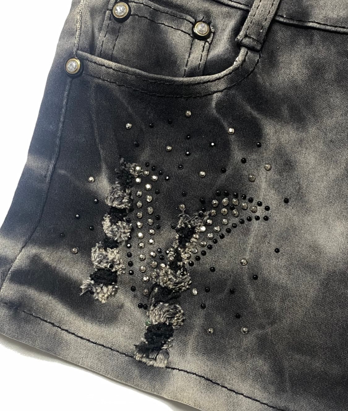 빈티지 반바지 숏츠 흑청 큐빅 상품이미지3