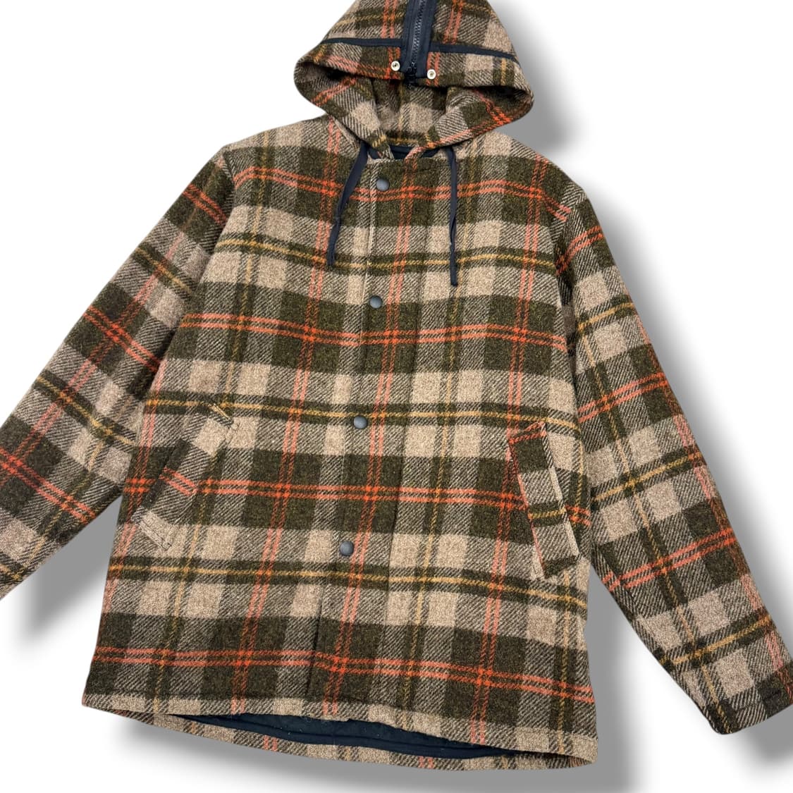 JPN 케이프 후드 체크 울 숏코트 상품이미지3