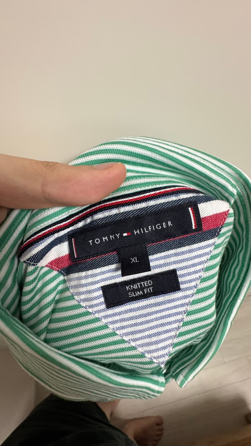 [XL] 타미힐피거 슬림핏 그린 스트라이프 셔츠 상품이미지4