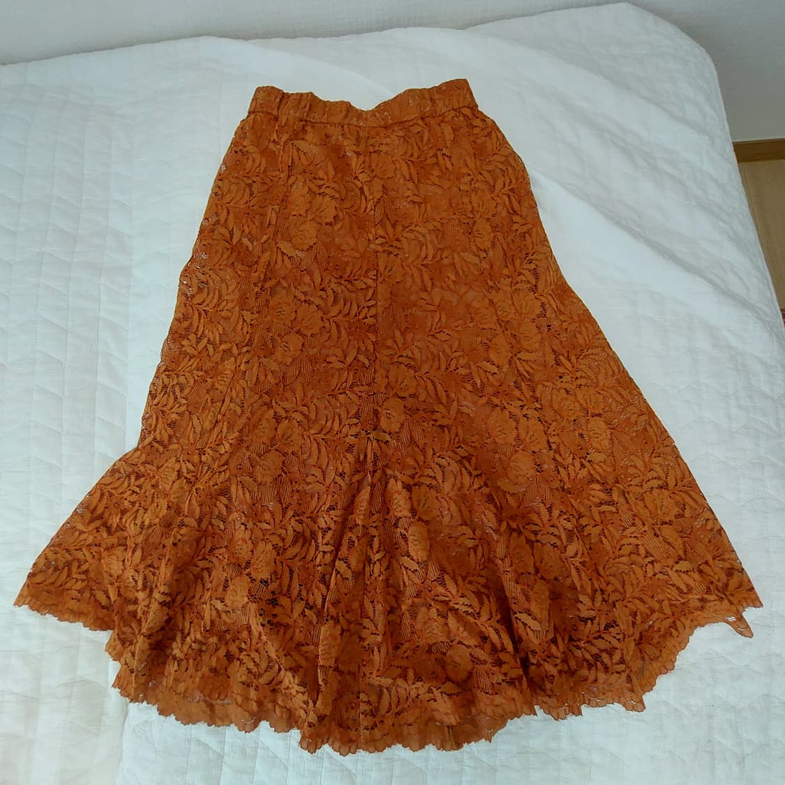 모리걸 히피 보헤미안 레이스 크로셰 시스루 오렌지 미디 롱스커트 치마 상품이미지4