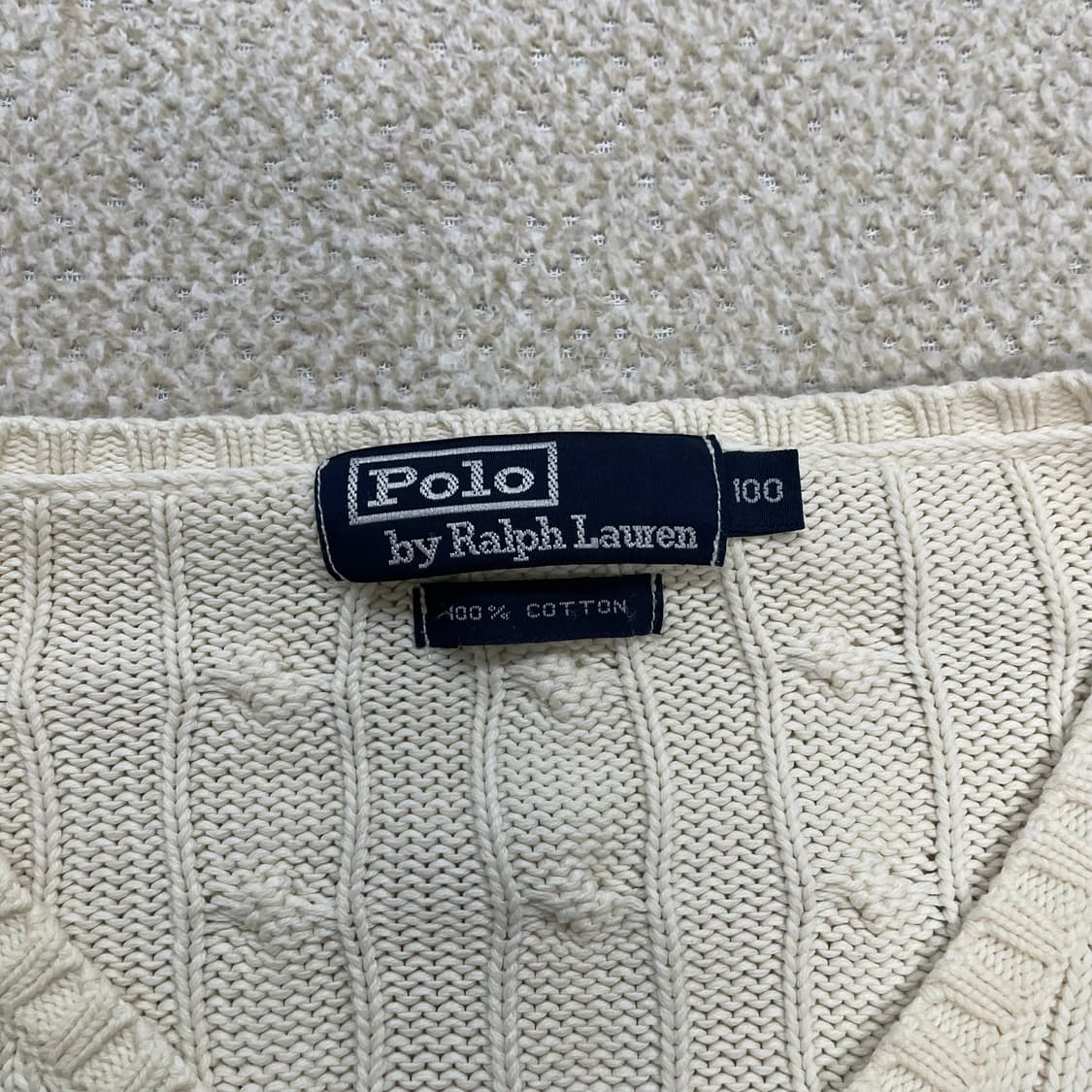 폴로 랄프로렌 포니 로고 케이블 브이넥 니트 아이보리 상품이미지3