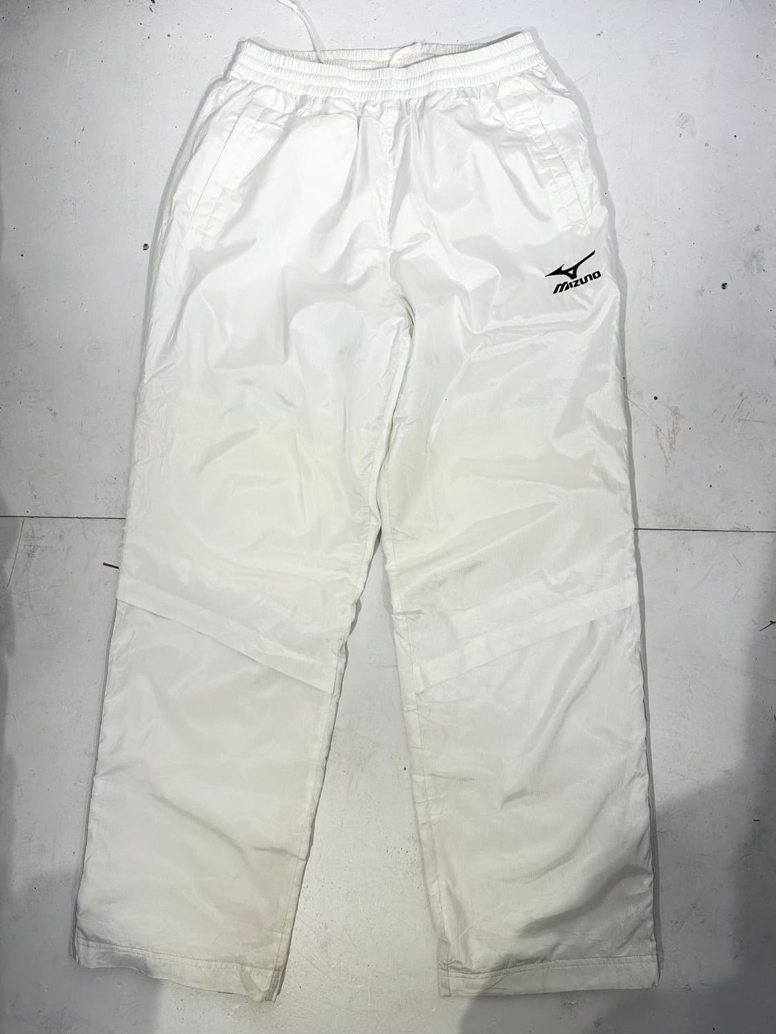미즈노 화이트 블랙 로고 와이드 팬츠 L 상품이미지4