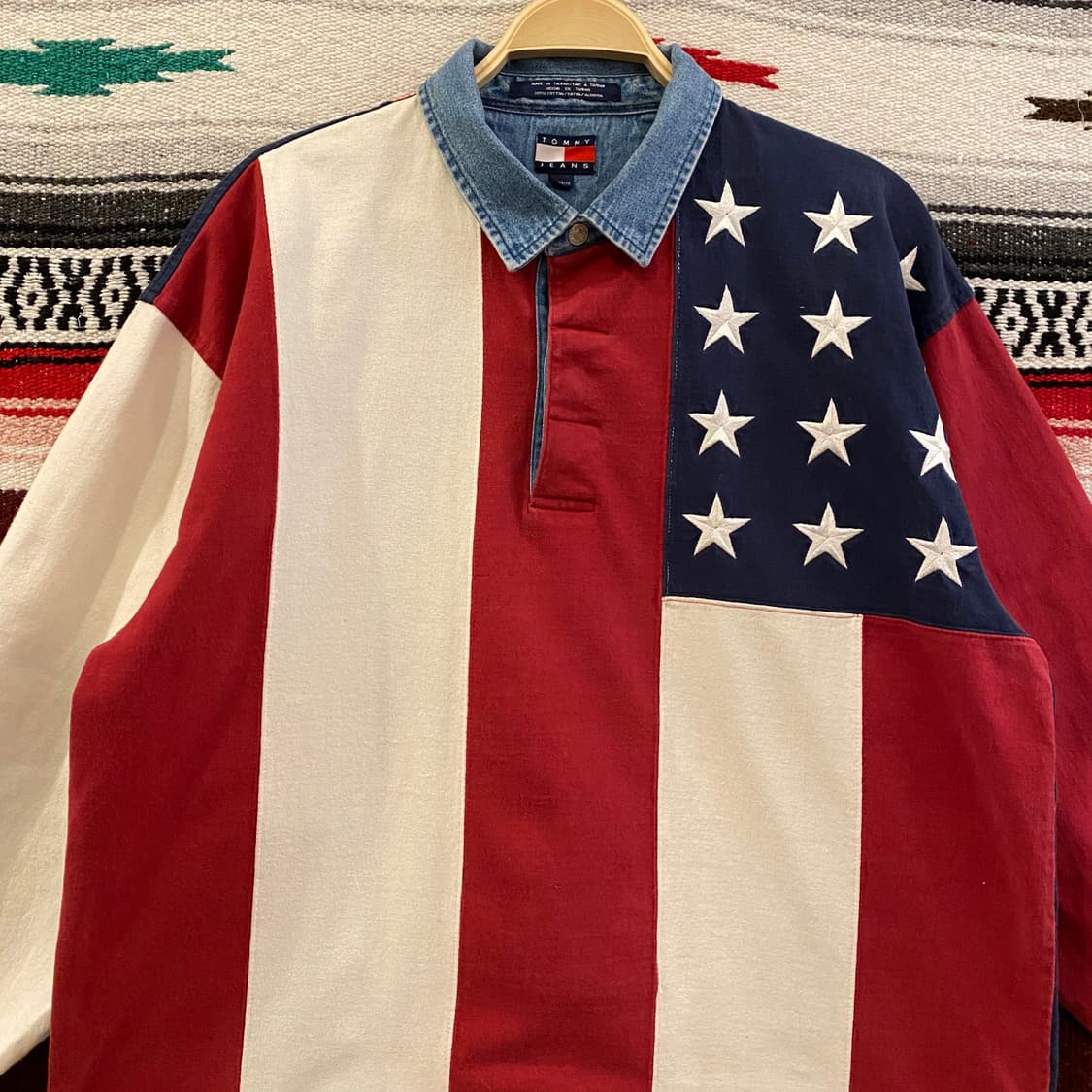 대장급)90s USA 타미힐피거 올드스쿨 빅로고 럭비티 상품이미지9